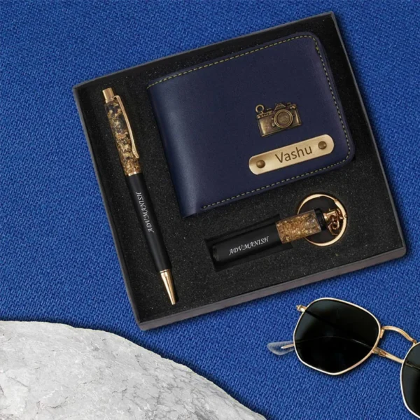 Personalized Gold Flake Combo - Wallet Pen and Keychain Combo
