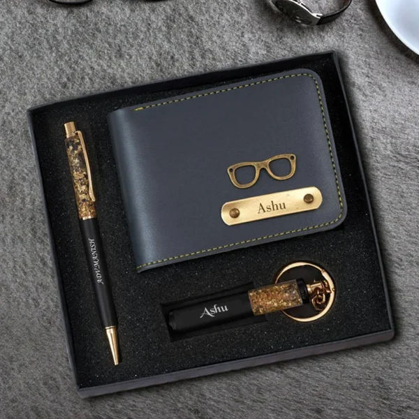 Personalized Gold Flake Combo - Wallet Pen and Keychain Combo