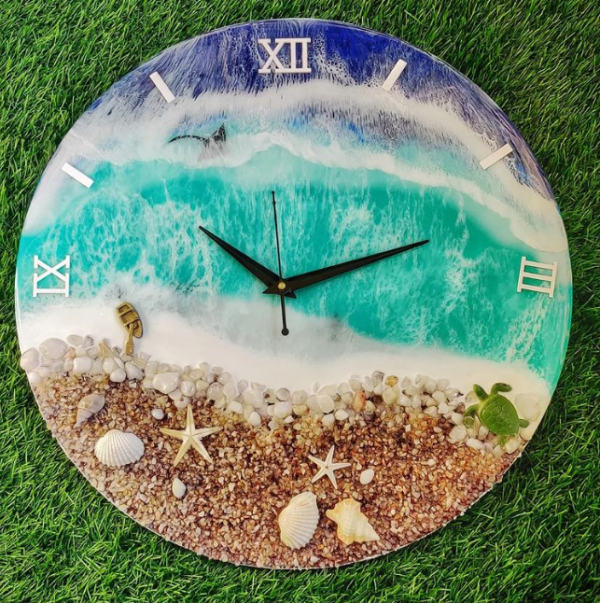 Resin Art wall clock | Premium Epoxy Resin Art Wall Clocks For Home Decor | Beach Theme 8x8in