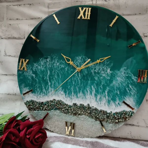 Resin Art wall clock | Premium Epoxy Resin Art Wall Clocks For Home Decor | Beach Theme 8x8in
