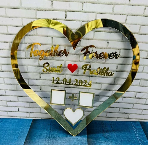 Acrylic Heart Shape Nama, For Gift, Size: 12x12 inch