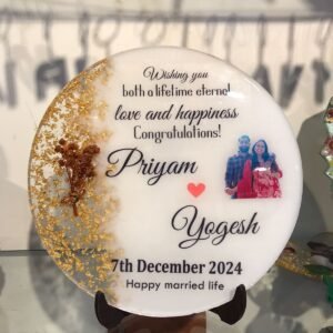 Resin Personalised Couple Photo Frame | Resin plate with a tiny floral