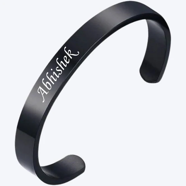 KlowAge Personalized Adjustable Unisex Matte Black Colour Bracelet,kada with Your Name Front side & Secret name or Hidden Message engraved on back side. Best gift choice for your loved ones. Ideal for friend, husband, wife, girlfriend.
