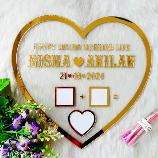 Acrylic Heart Shape Nama, For Gift, Size: 12x12 inch